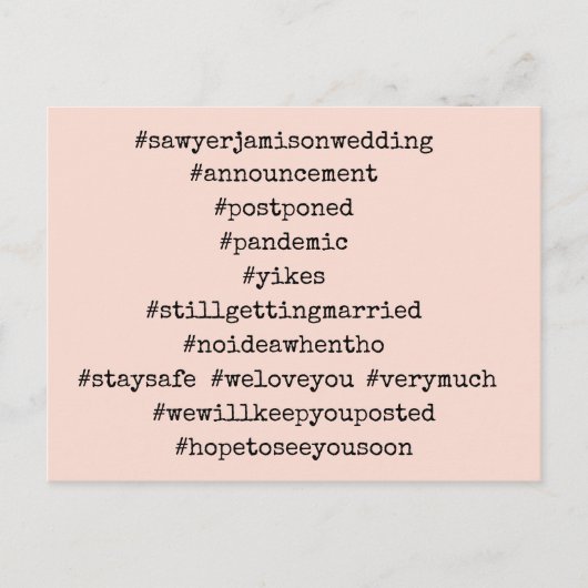 トップ12のハッシュタグ赤面ピンク延期結婚ズ ポストカード (正面)