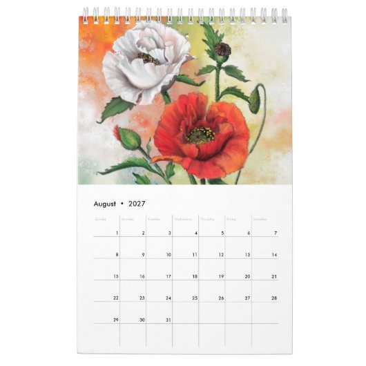 トップ12最も美しい花絵を描の芸術の移行 カレンダー (8月 2027)