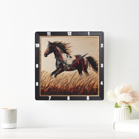 トッ絵を描ト:カスタム木製フィールド太陽 スクエア壁時計 (ホーム)