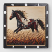 トッ絵を描ト:カスタム木製フィールド太陽 スクエア壁時計 (正面)