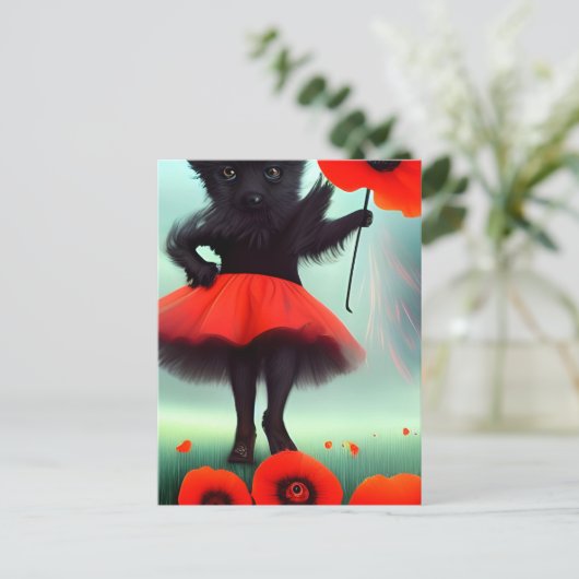 トトと赤いケシの花 ポストカード (スタンド正面)