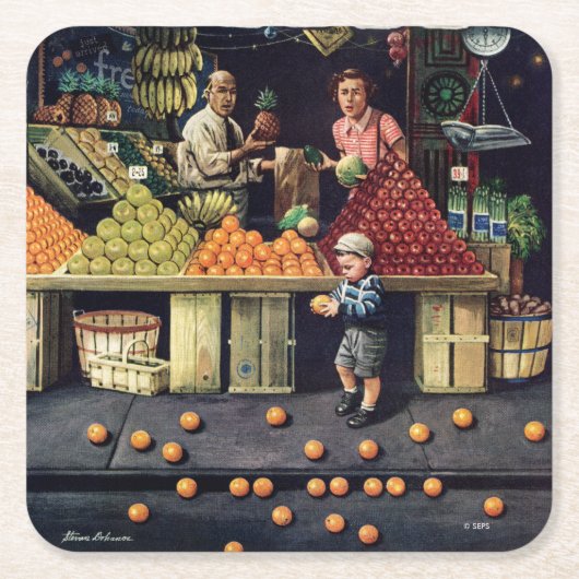 トドラーとオレンジ スクエアペーパーコースター (正面)