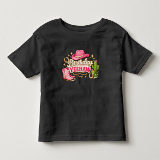トドラーガール誕生日Yeehaw Tシャツ | ピンクのTシャツ