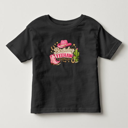トドラーガール誕生日Yeehaw Tシャツ | ピンクのTシャツ (正面)
