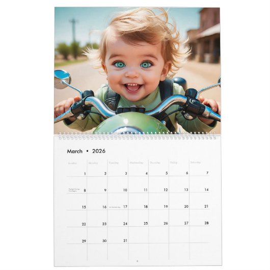 トドラーバイクもしくは自転車に乗る人クラブオートバイアドベンチャー2026 カレンダー (3月 2026)