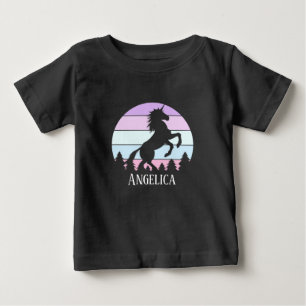 トドラーヴィンテージサンセットユニコーンネーム日付誕生日 ベビーTシャツ