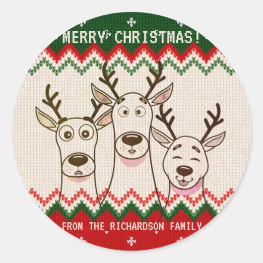トナイおもしろいアカスタムクリスマス家族 ラウンドシール (正面)