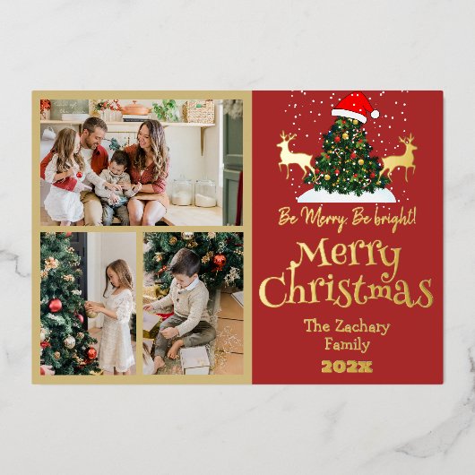 トナエレガントークリスマスファミリーフォトコラージュ 箔シーズンカード (正面)