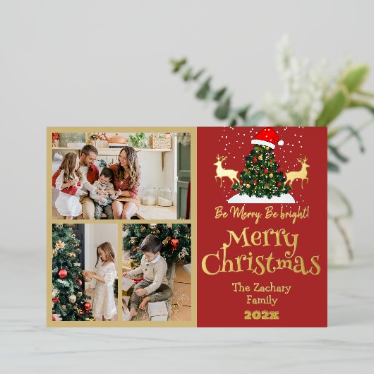 トナエレガントークリスマスファミリーフォトコラージュ 箔シーズンカード (立ち正面)