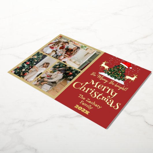 トナエレガントークリスマスファミリーフォトコラージュ 箔シーズンカード (回転した状態)