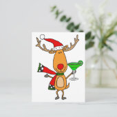 トナカイおもしろいがマルガリータを飲むクリスマスアート シーズンポストカード (スタンド正面)