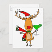 トナカイおもしろいがマルガリータを飲むクリスマスアート シーズンポストカード (正面/裏面)