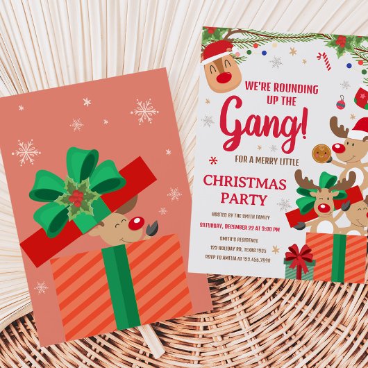 トナカイおもしろいの丸め集団クリスマスパーティー 招待状