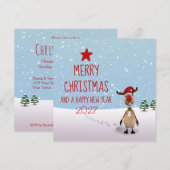 トナカイおもしろいの新年の木2025クリスマス 招待状 (正面/裏面)