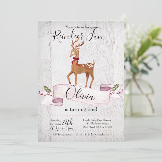 トナカイおもしろいの最初の誕生日の招待 招待状 (スタンド正面)
