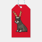 トナカイおもしろいア付きシュナウザー〔雄ジカの〕枝角クリスマス ギフトタグ (正面)