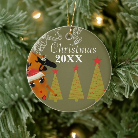 トナカイおもしろいクリスマスカップルの写真オーナメント セラミックオーナメント (ツリー)