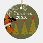 トナカイおもしろいクリスマスカップルの写真オーナメント セラミックオーナメント (正面)
