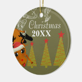 トナカイおもしろいクリスマスカップルの写真オーナメント セラミックオーナメント (左)