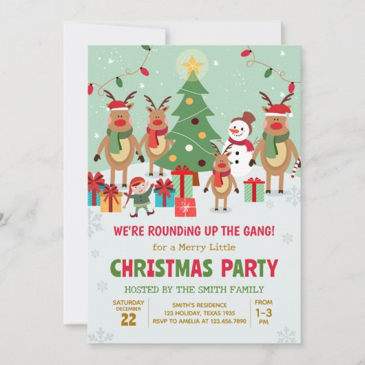 トナカイおもしろいクリスマスパーティー 招待状 (正面)