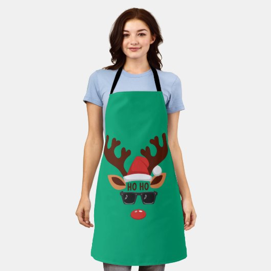トナカイおもしろいクリスマス冬の家族かわいい鹿 エプロン (着用した状態)
