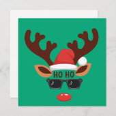 トナカイおもしろいクリスマス冬の家族かわいい鹿 シーズンカード (正面/裏面)