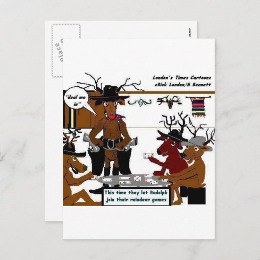 トナカイおもしろいゲームクリスマスプレゼント&ティー シーズンポストカード (正面/裏面)