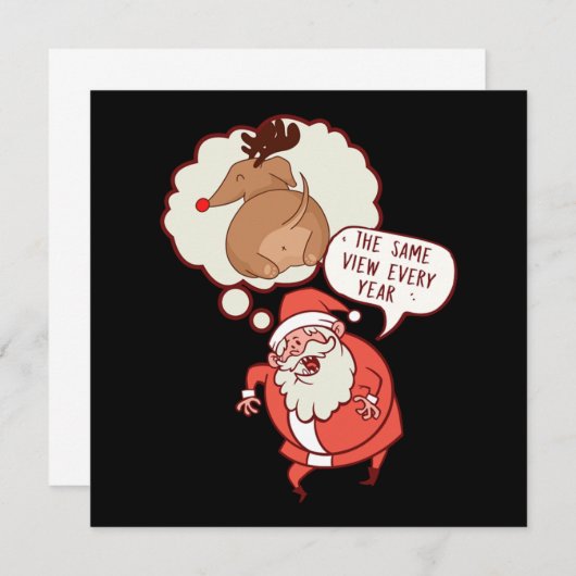 トナカイおもしろいサンタクロース新年のクリスマス 招待状 (正面/裏面)