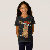 トナカイおもしろいサンタ・ハット・ドイツの羊飼いのクリスマス Tシャツ (正面フル)