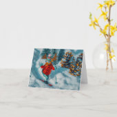 トナカイおもしろいスキーのクリスマスカード カード (黄色い花)