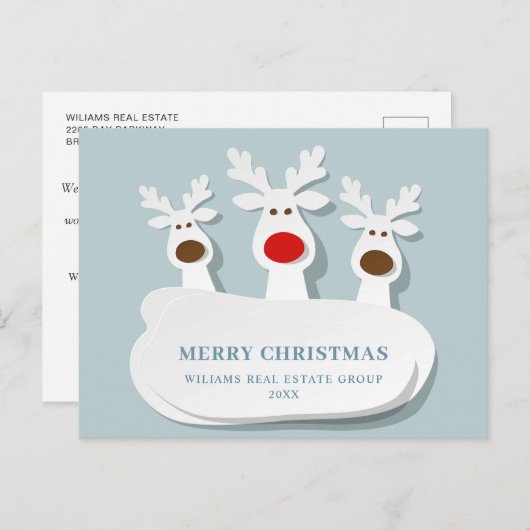 トナカイおもしろいズのクリスマス祝い企業の挨拶 ポストカード (正面/裏面)