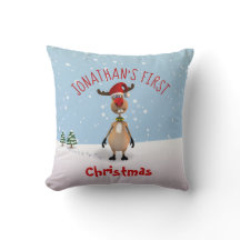 トナカイおもしろいベビー初めてのクリスマス装飾用クッション