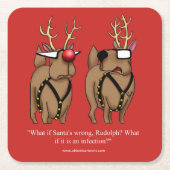 トナカイおもしろいユーモアマンガホリデーコースターギフト スクエアペーパーコースター (正面)