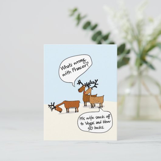 トナカイおもしろいラスベガスクリスマスホリディポストカード シーズンポストカード (スタンド正面)