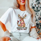 トナカイおもしろいワインのクリスマスTシャツ Tシャツ