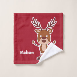 トナカイおもしろい名前をカスタムする洗浄布 ウォッシュタオル