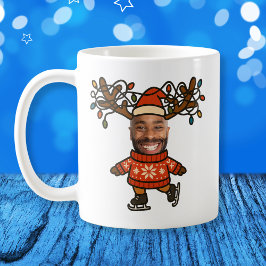 トナカイおもしろい顔カスタム写真クリスマス コーヒーマグカップ