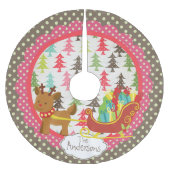 トナカイおよびそりのクリスマスの休日の木のスカート ブラッシュドポリエステルツリースカート (正面)