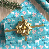 トナカイお洒落ア&ポインセチアフローラクリスマス ラッピングペーパー