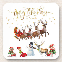 トナカイがそりを引っ張るサンタクロース コースター