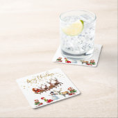 トナカイがそりを引っ張るサンタクロース スクエアペーパーコースター (インサイチュ)