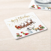 トナカイがそりを引っ張るサンタクロース スクエアペーパーコースター (アングル)