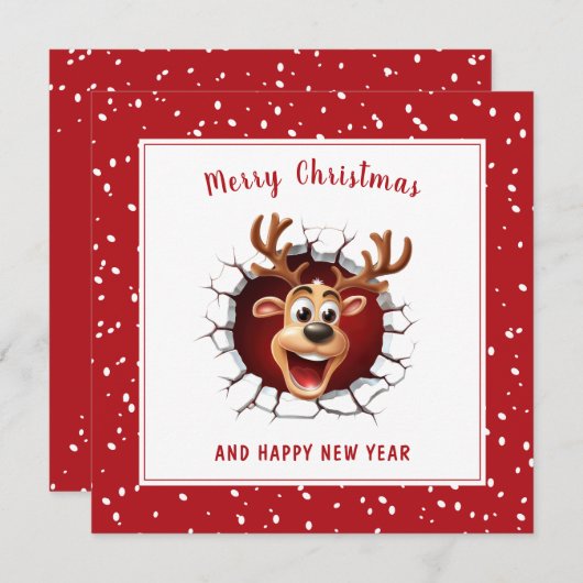 トナカイがクリスマスおもしろいカードを突破する カード (正面/裏面)