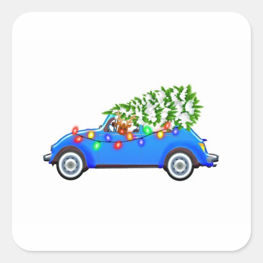 トナカイがクリスマスレーブで甲虫を動かす スクエアシール (正面)