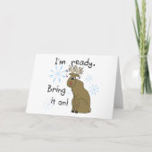 トナカイがクリスマスTシャツとギフトに向かう シーズンカード (正面)