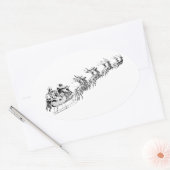 トナカイがサンタのそりを引っ張る。 楕円形シール (封筒)