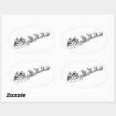 トナカイがサンタのそりを引っ張る。 楕円形シール (シート)