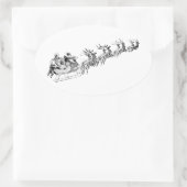 トナカイがサンタのそりを引っ張る。 楕円形シール (バッグ)