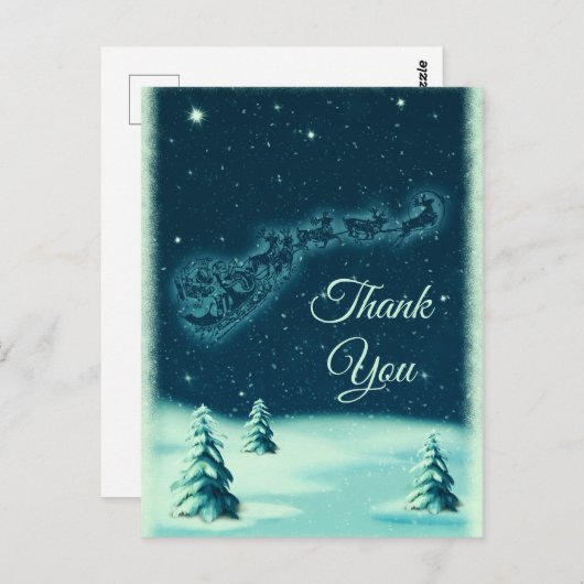 トナカイがサンタクロースのクリスマス お礼 ポストカード (正面/裏面)