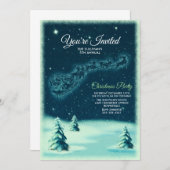 トナカイがサンタクロースを引っ張るクリスマスパーティー 招待状 (正面/裏面)